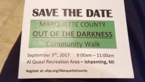 Save the date and attend the Out of the Darkness Walk in Al Quaal Recreation Area in Ishpeming