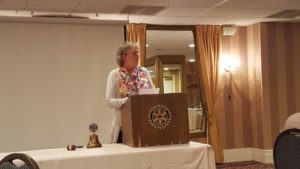 Kelly Jandron talking about the Evergreen Award at the Marquette West Rotary